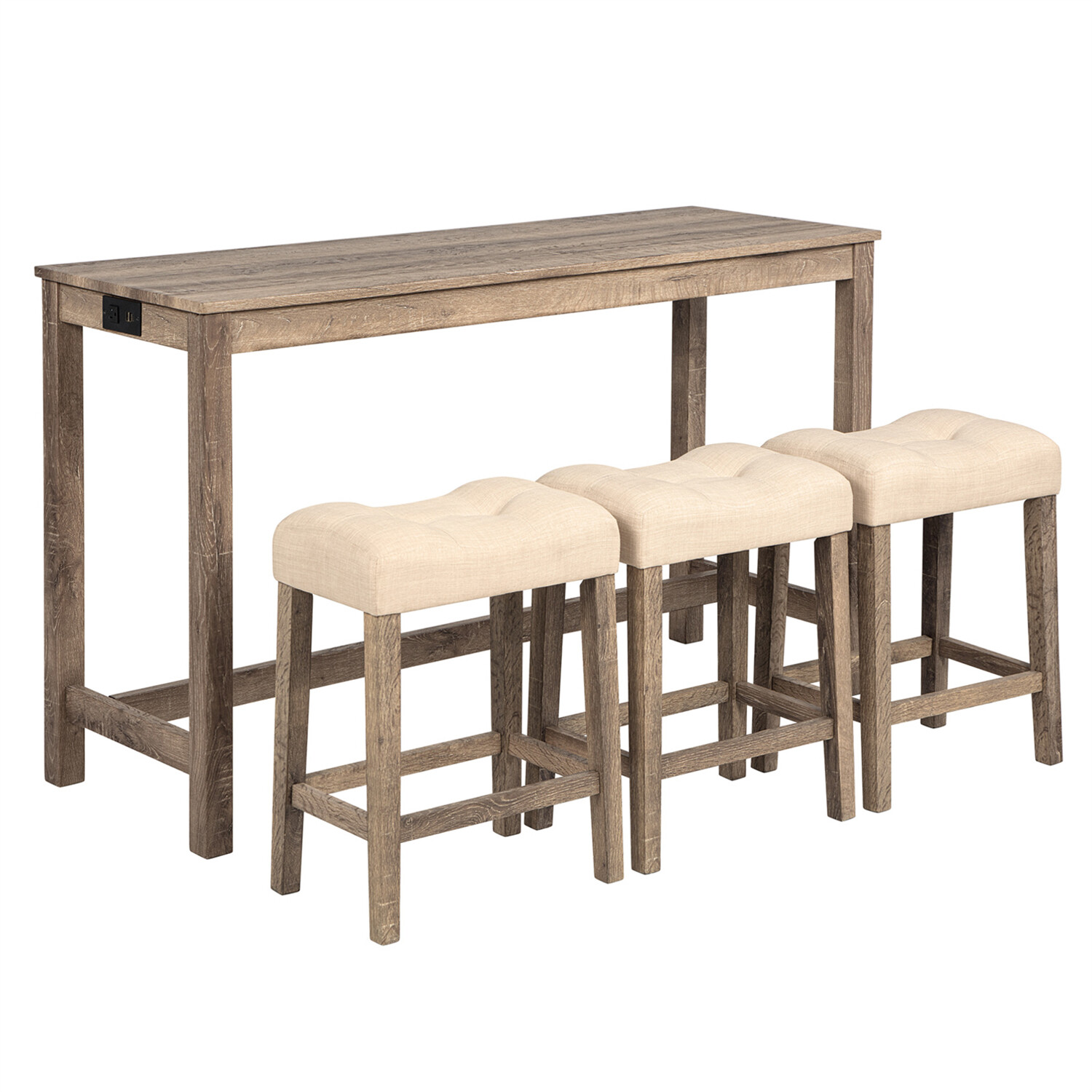 4 Piece Bar Table Set Counter Height Kitchen Dining Table with 3 Stools US