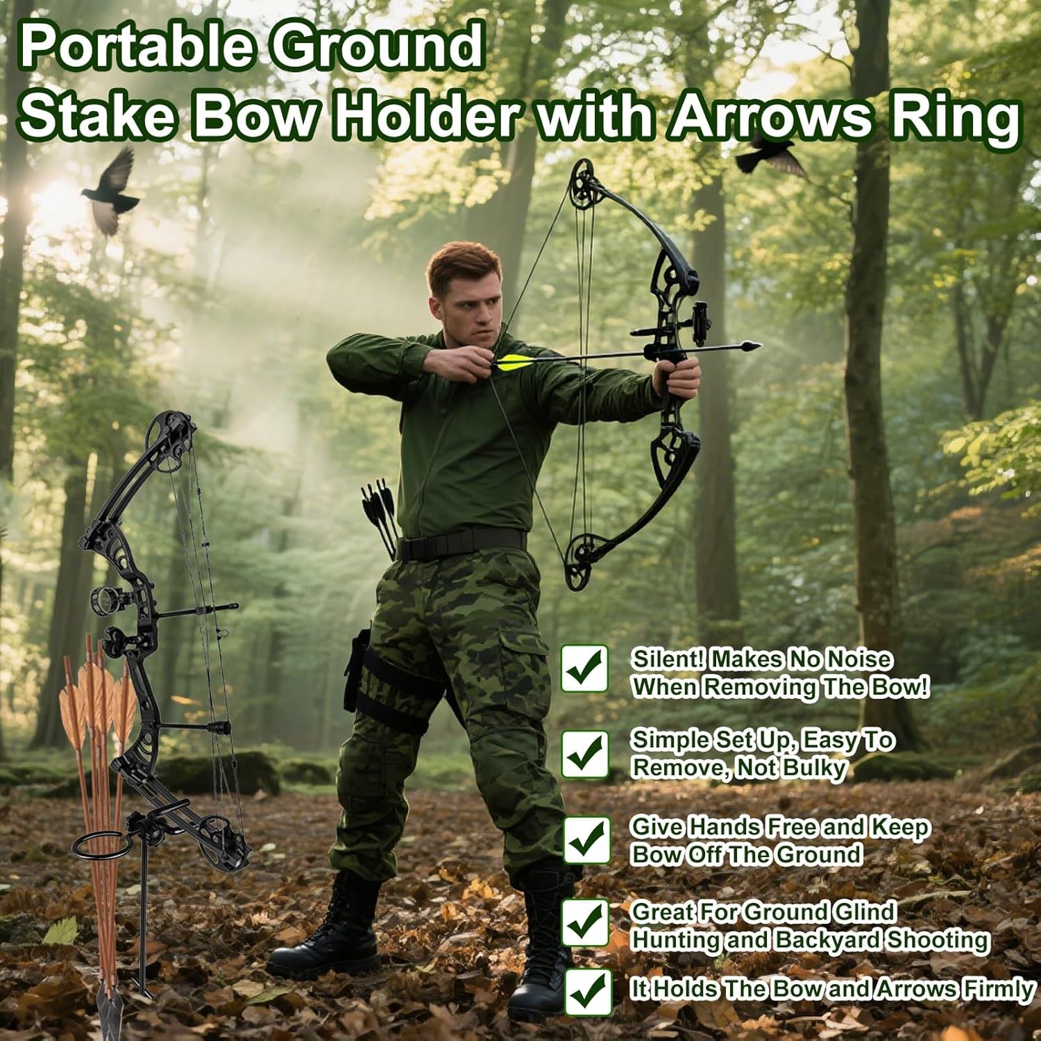 Ground Blind Bow Holder with 360-Degree Rotating Arrow Ring - 1 Pack
