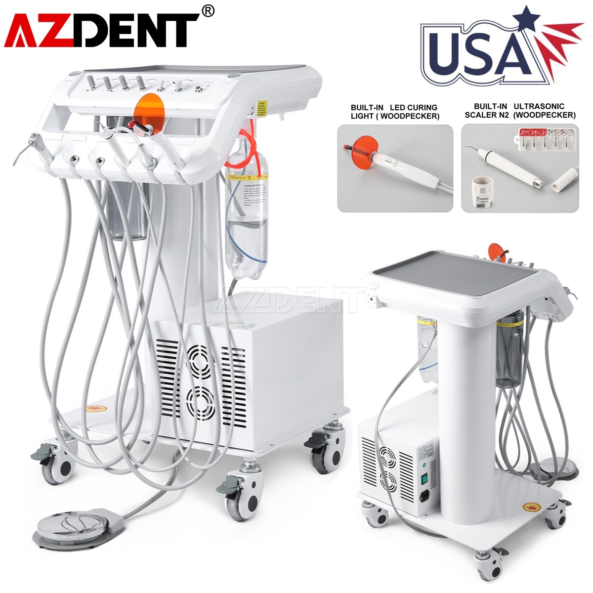 Dental Mobile Delivery Unit System 4 Holes Air Compressor Portable Suction Cart