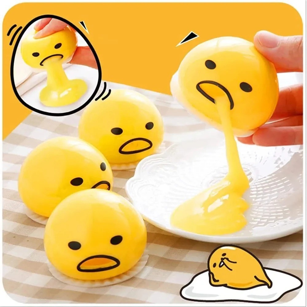2Pcs Egg puking Yolk Stress ball Toy Funny Squeeze Lazy