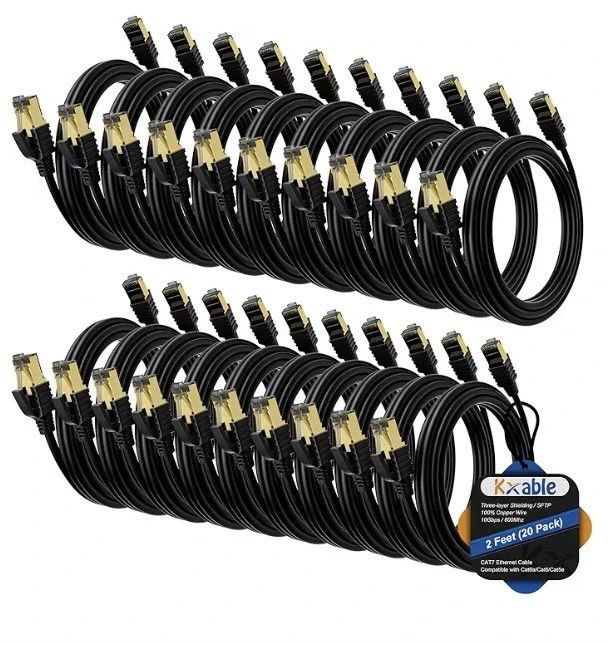 Cat 7 Ethernet Cable 2 Feet 20 Pack Multi Pack High Speed Internet Cord CAT7 ...