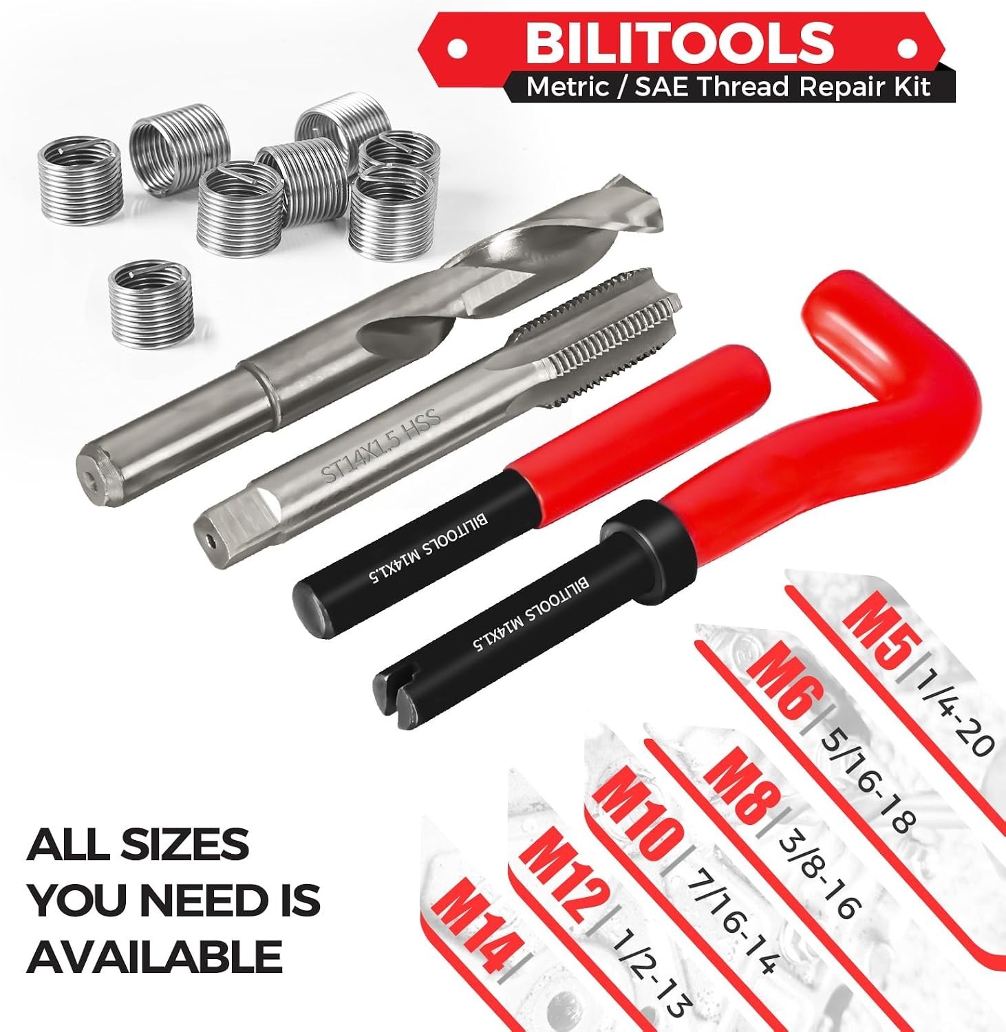M14x1.5 Metric Thread Repair Kit with HSS Drill & Stainless Inserts