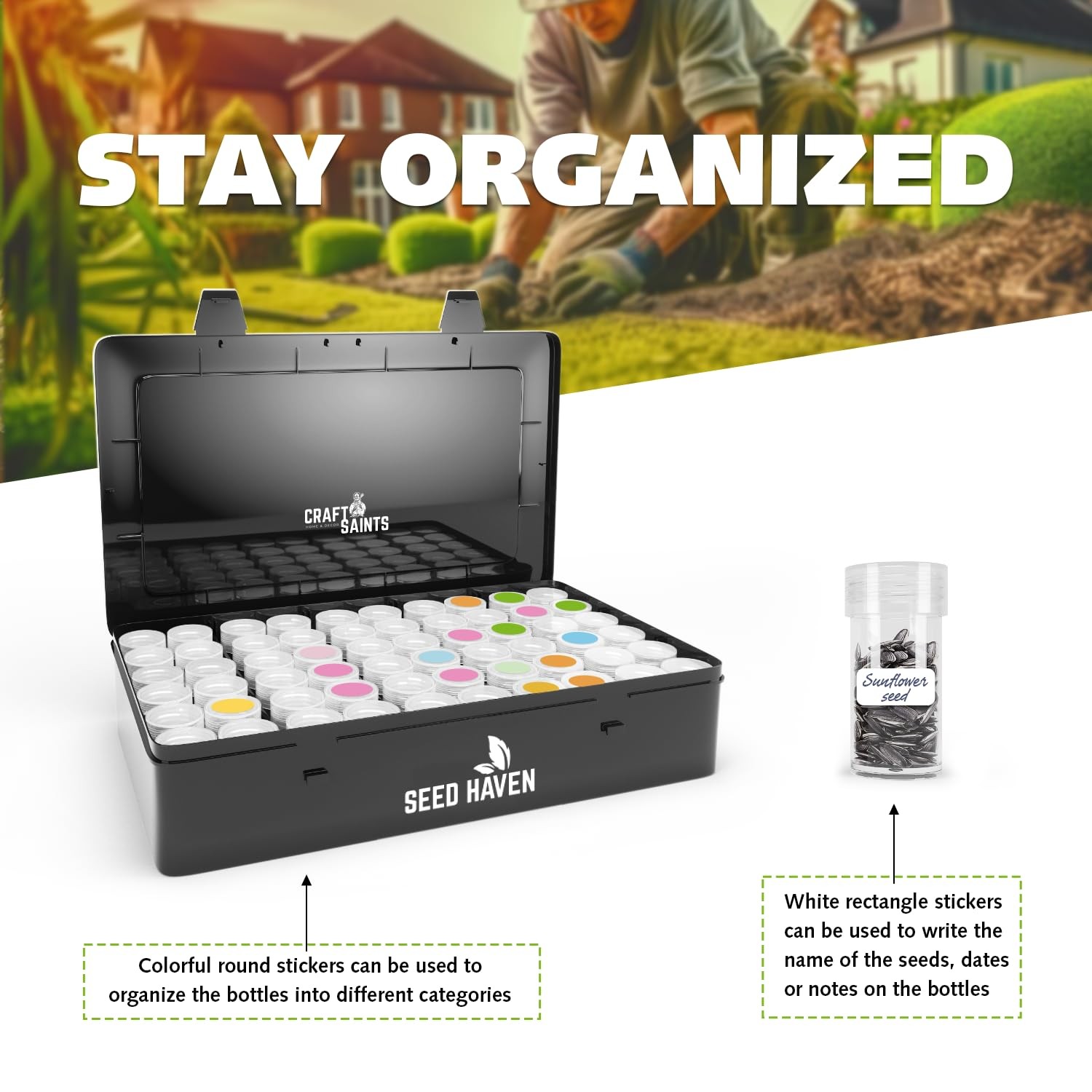 Seed Organizer Storage Box, Black Opaque Light 10.6x6.7, BLACK with LOGO