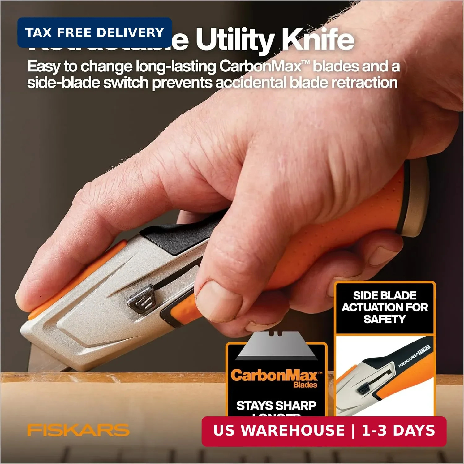Pro Retractable Utility Knife, Heavy Duty Box Cutter with CarbonMax Long