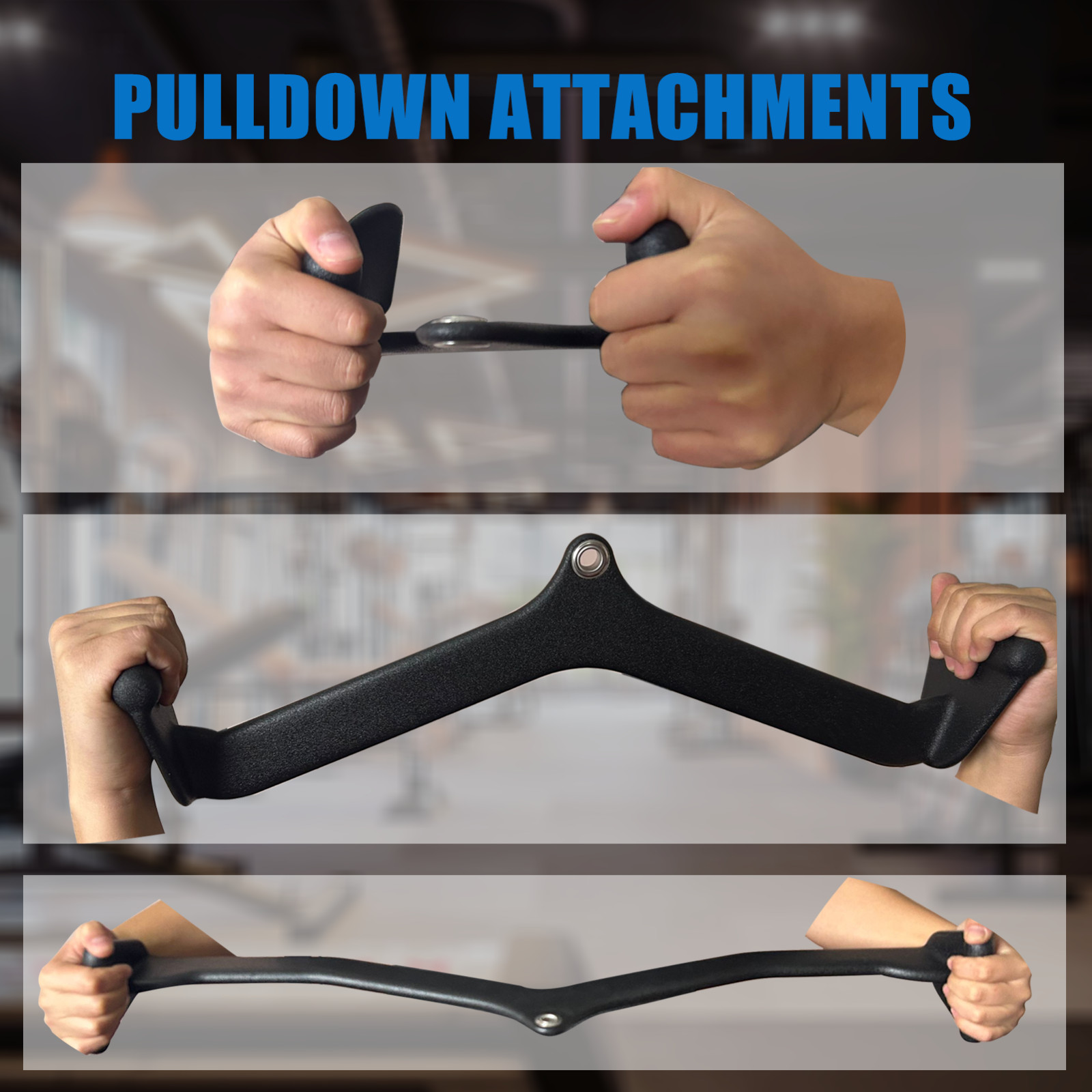 3PCS LAT Pulldown Bar Cable Machine Attachment Back Tricep Bar Strength Training