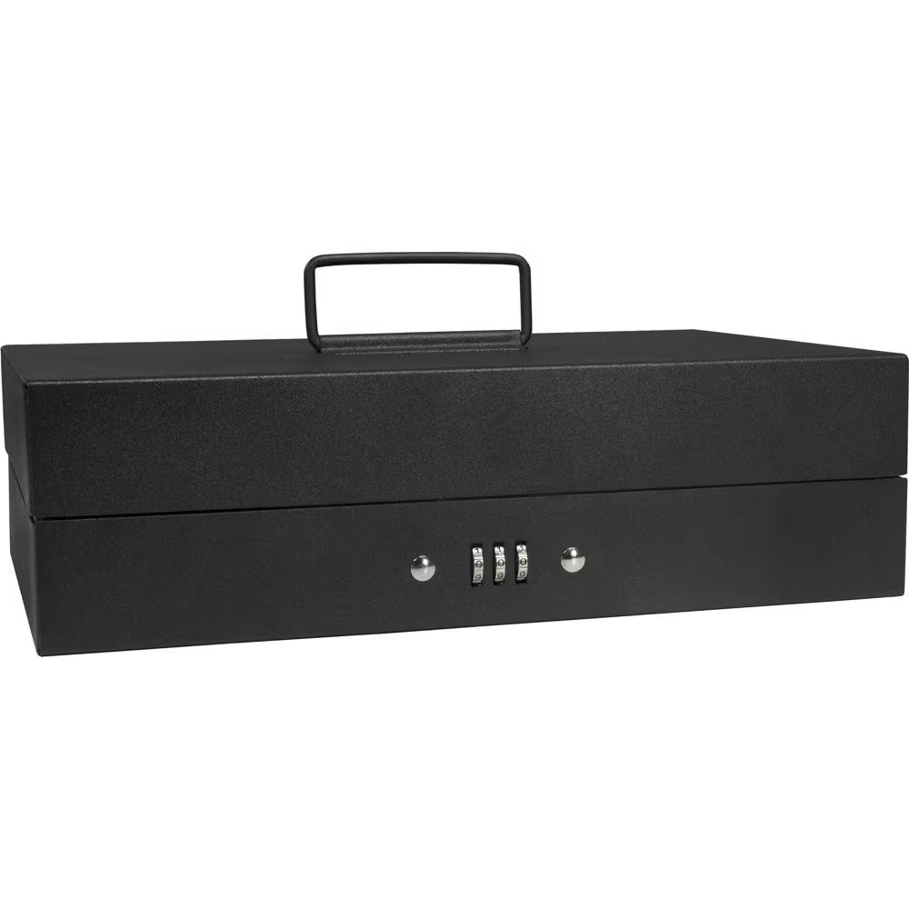 0.13 Cu. Ft. Steel Cash Box 4 Bill Holder and 6 Compartment Tray Safe with Combi