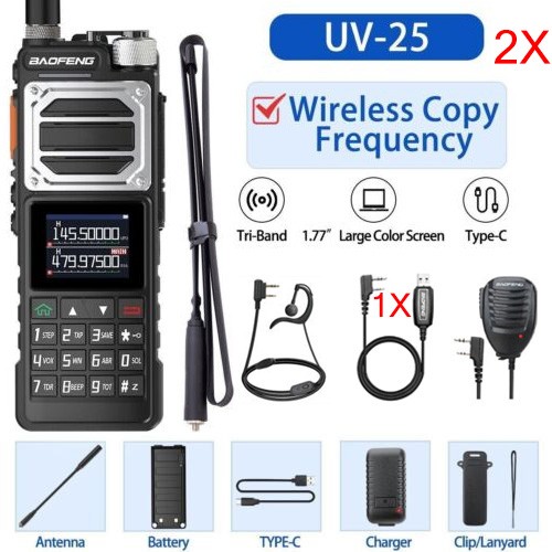 2X BAOFENG UV-25 WALKIE TALKIE LONG RANGE TRI-POWER FM TWO WAY HAM RADIOS SET US