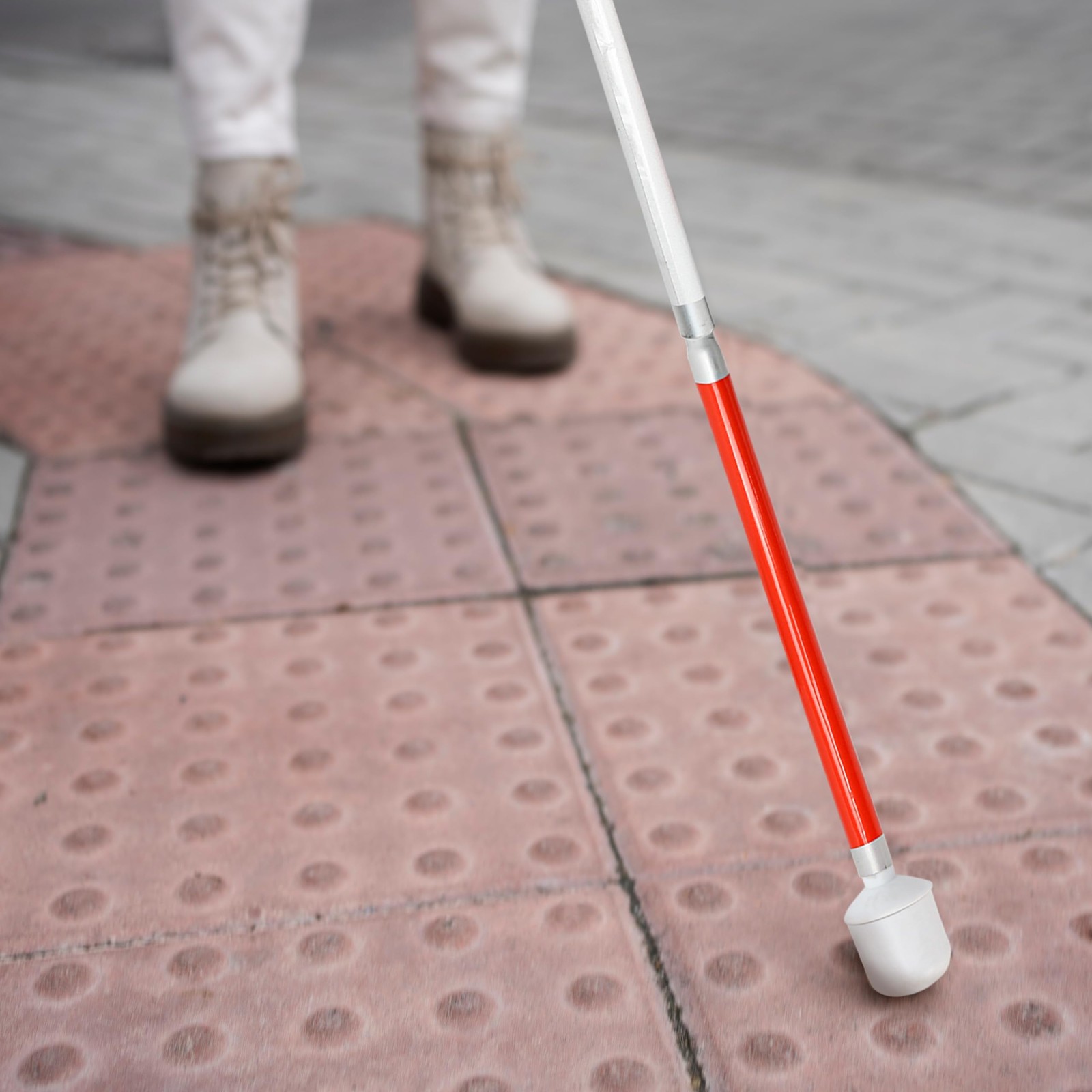 Blind Cane Stick - Mobility Reflective Red-White Foldable Red, White, Black