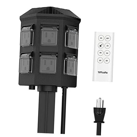 Outdoor Power Stake Timer, 100FT Remote Control, Dusk to Dawn Christmas Light