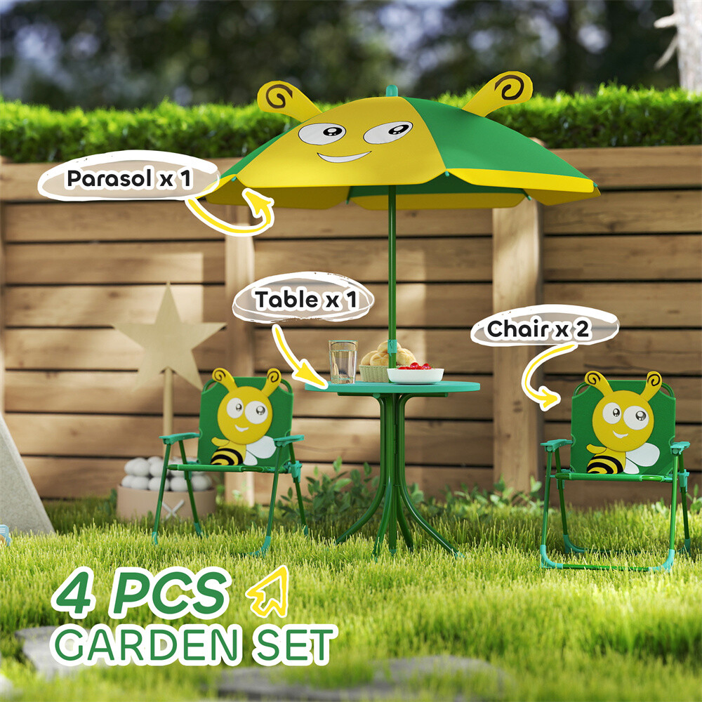 Kids Desk and Chair Set Four-piece Set Includes Chairs Table and Umbrella