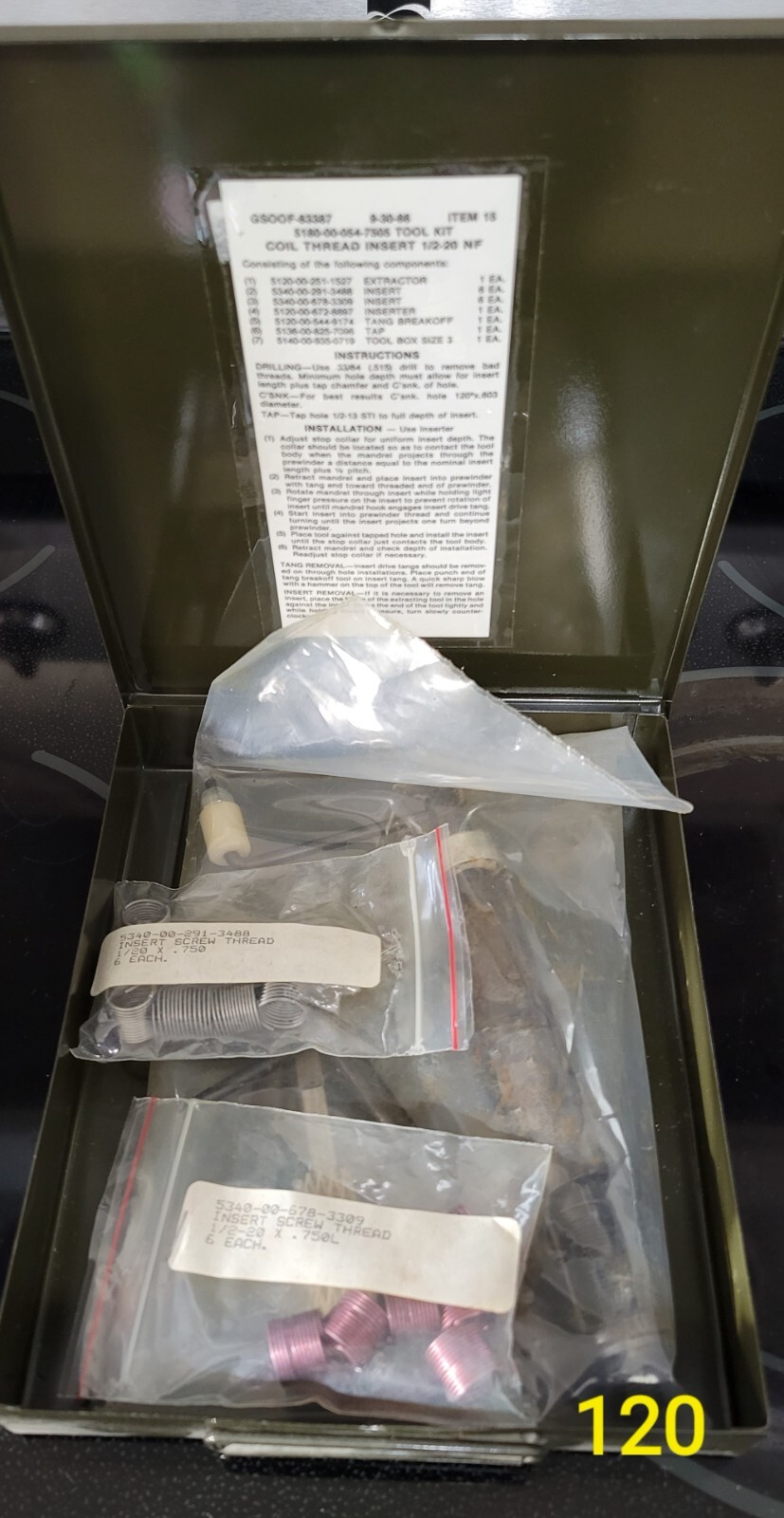 HeliCoil Thread insert tool kit 5180-00-054-7505