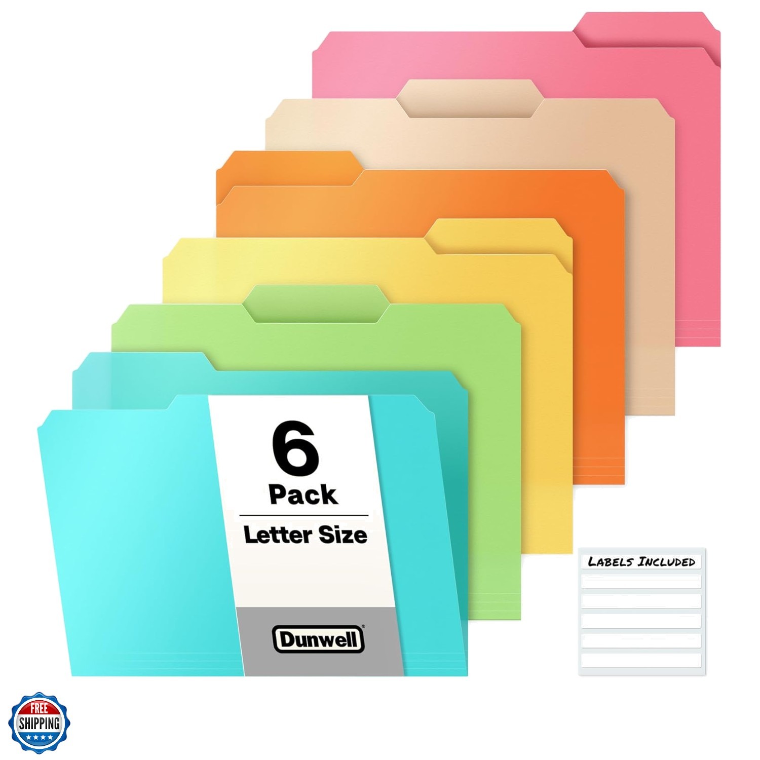 Plastic Colored File Folders 6 Pack, 1/3 Tab File Folders for 8.5x11 Letter S...