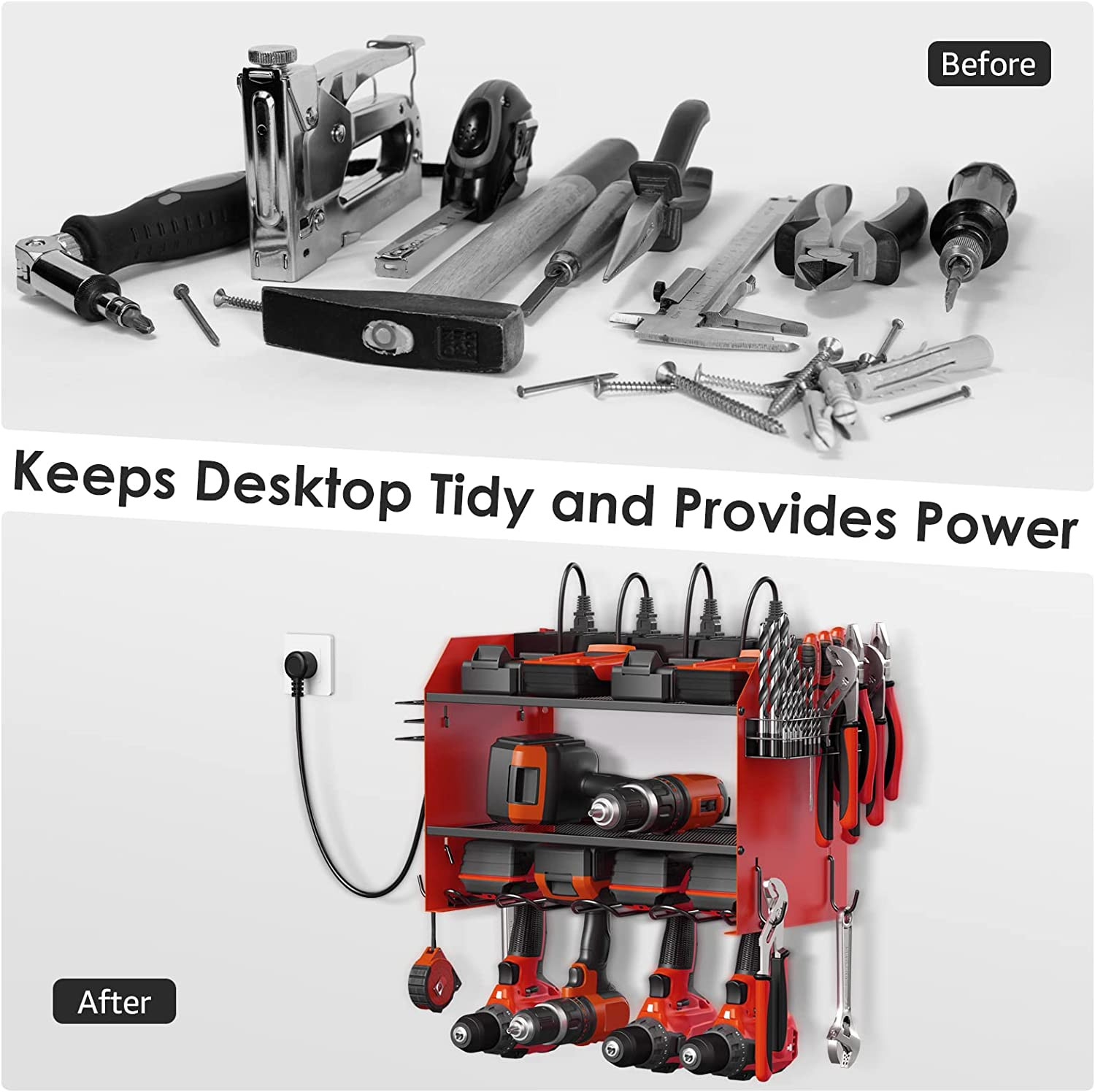 CCCEI Wall Mount Modular Tool Charging Organizer, Red, 1 Pack, 3 Tier. | Drill B