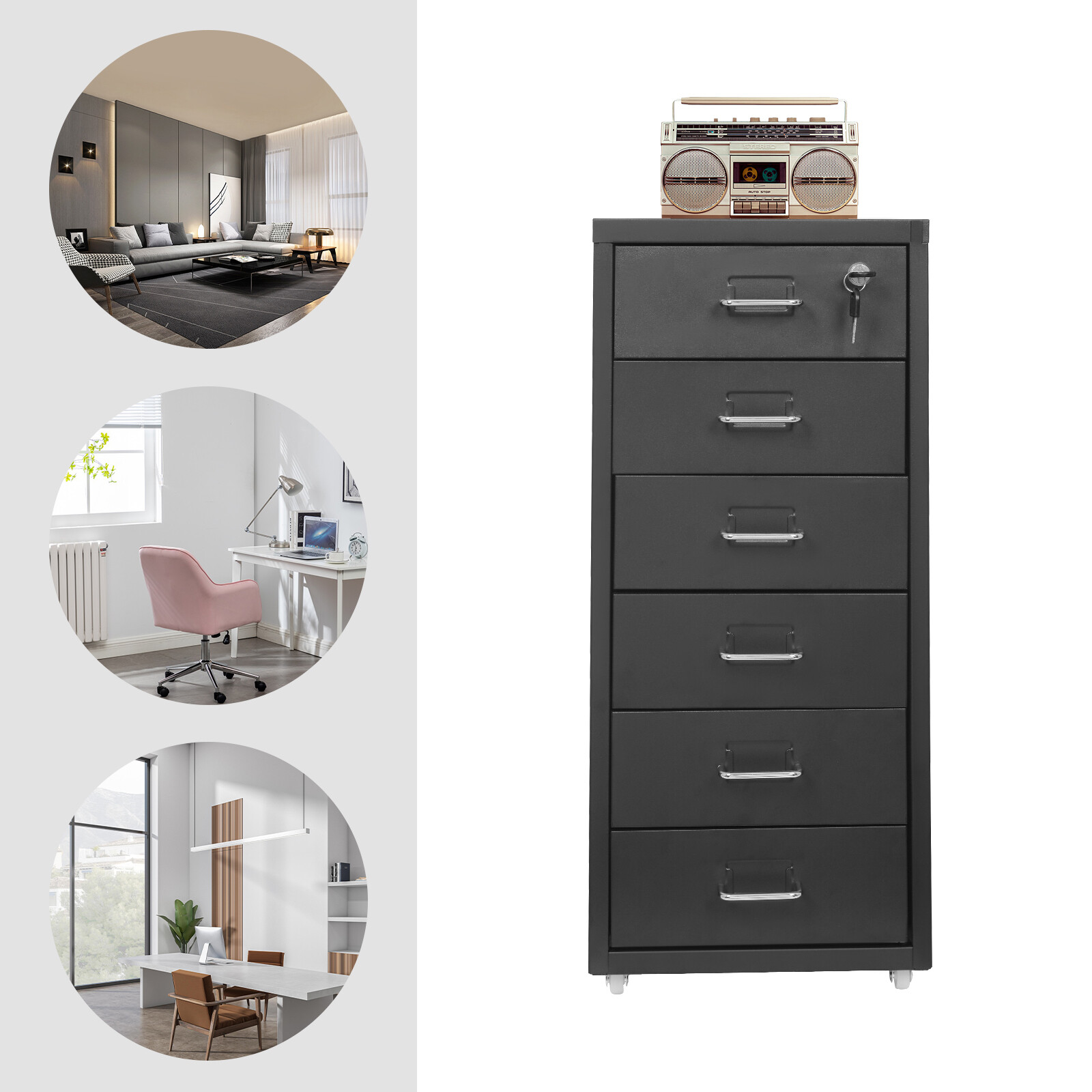 Vertical File Cabinet 6 Drawer Lockable Office Storage Steel Organizer Black USA