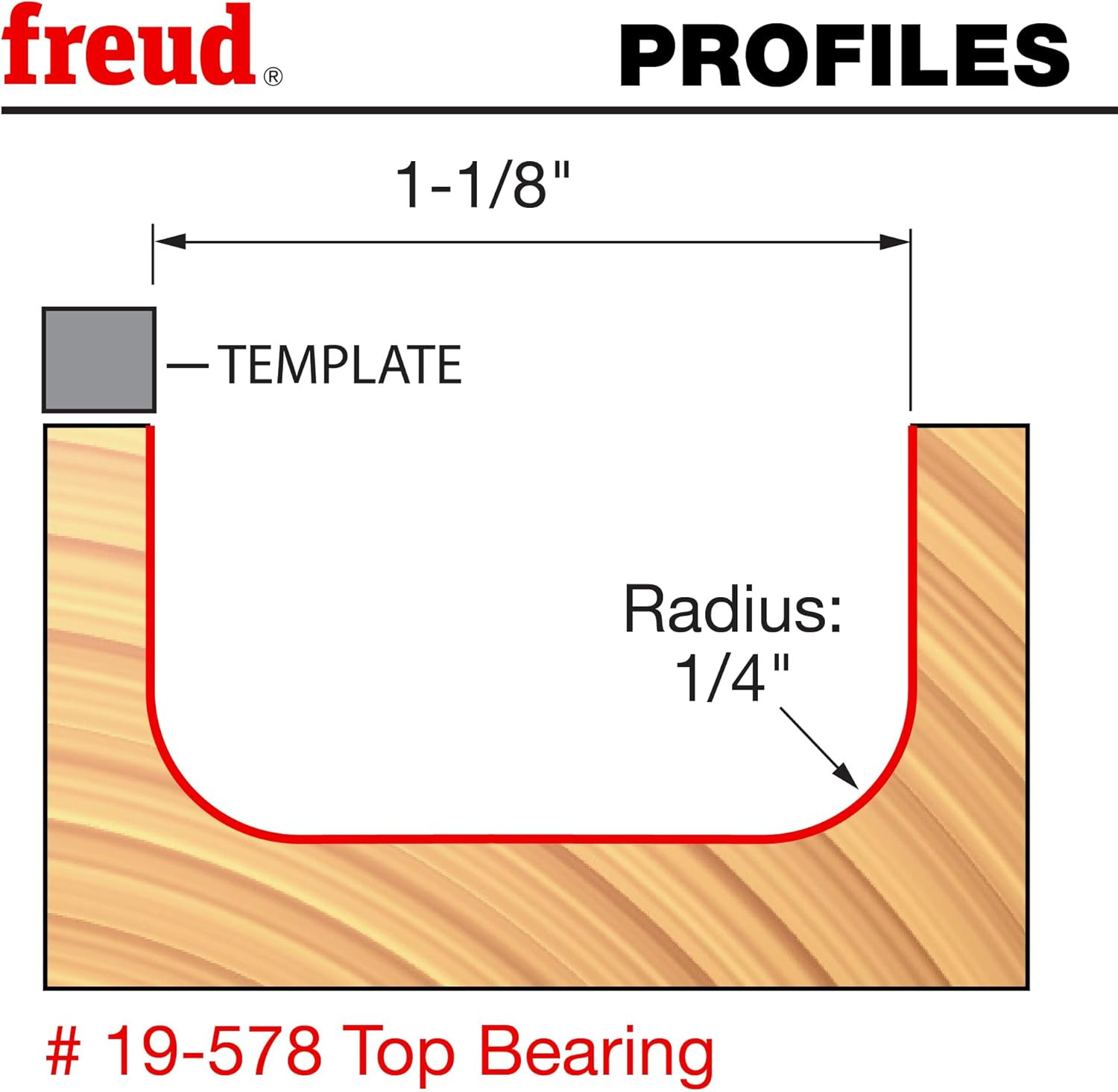19-578: 1/4" Radius Dish Carving Bit with 1/2" Shank, 1-1/8" Overall Diameter