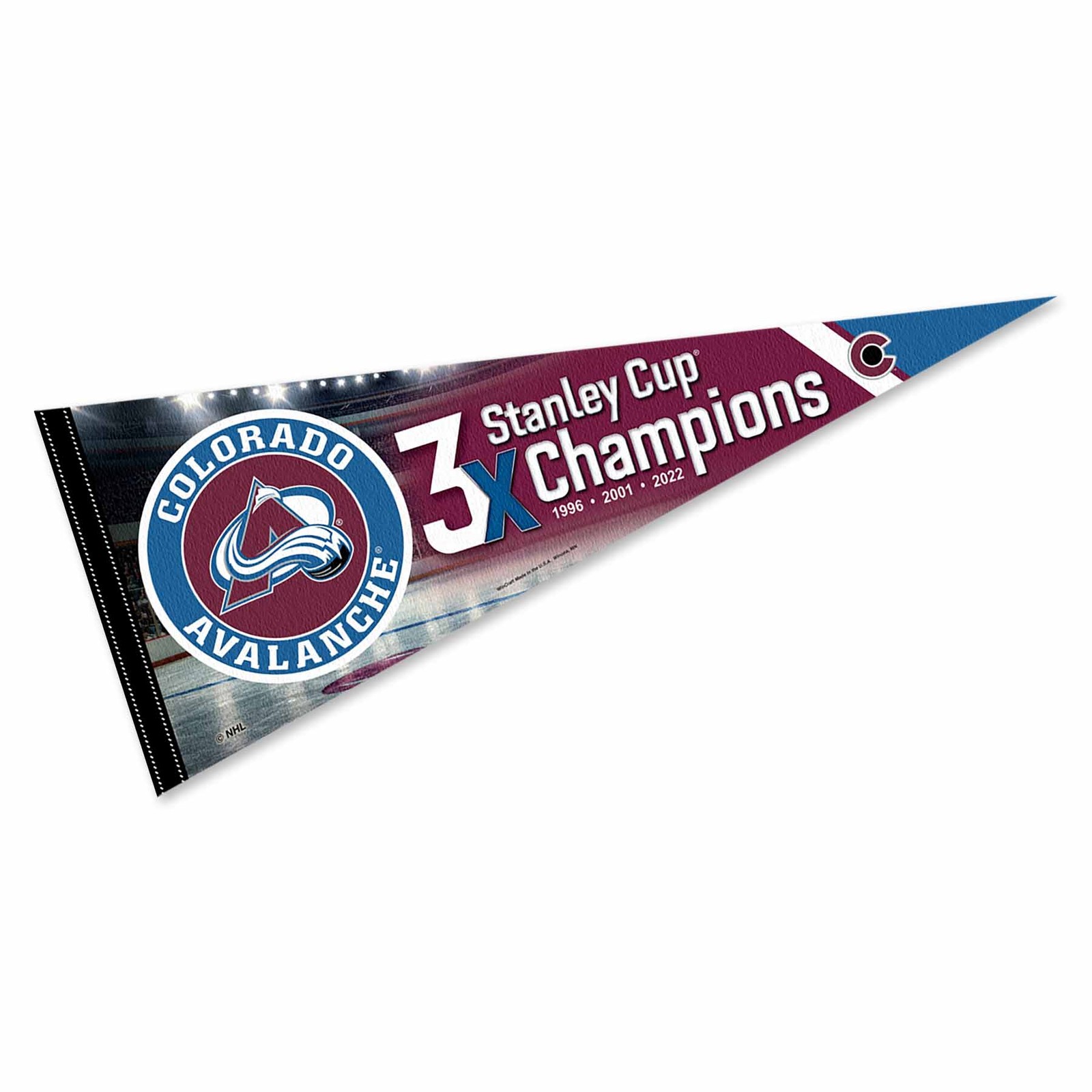 Colorado Avalanche 3 Time Stanley Cup Champions Pennant Flag