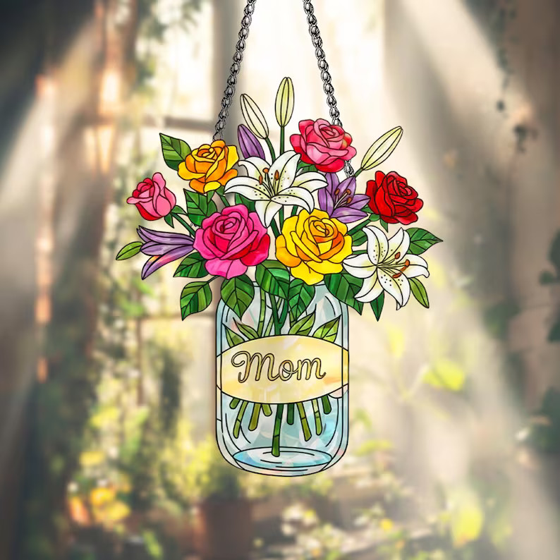 Custom Mom Flower Acrylic Suncatcher Personalized Gift