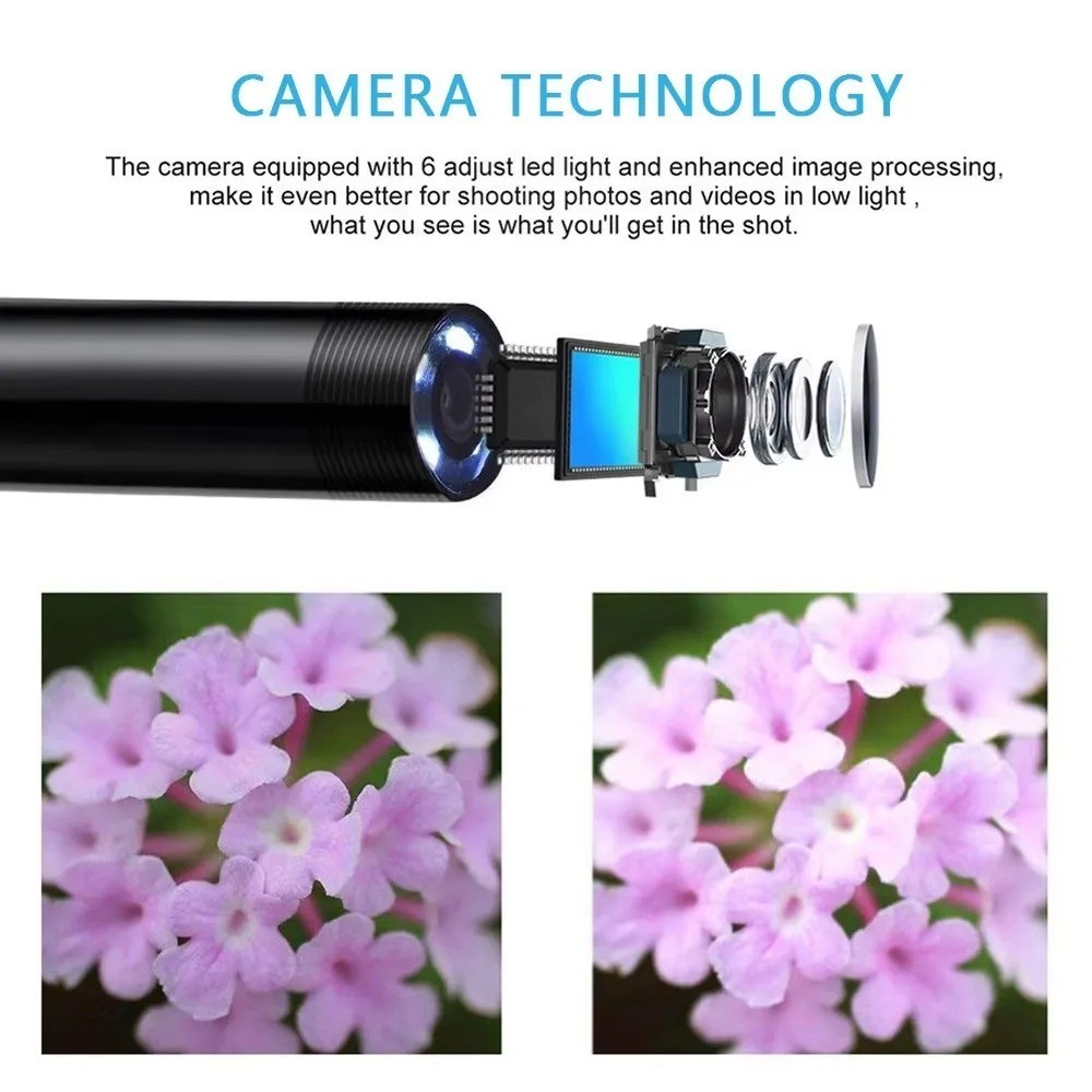 7mm Type-C Endoscope Camera 6 LED Flexible Borescope for Android PC