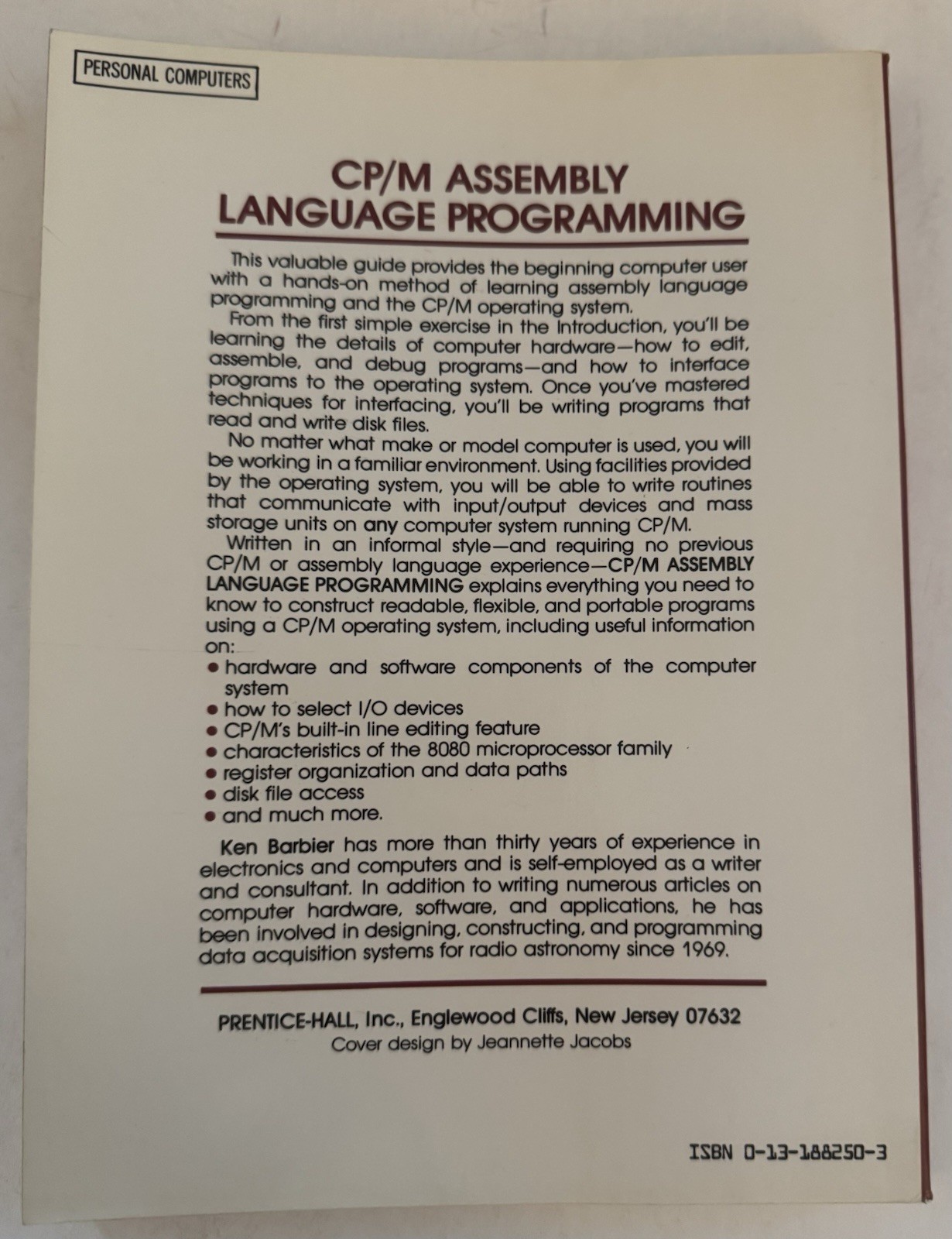 CP/M Assembly Language Programming by Ken Barbier (Trade Paperback) 1983