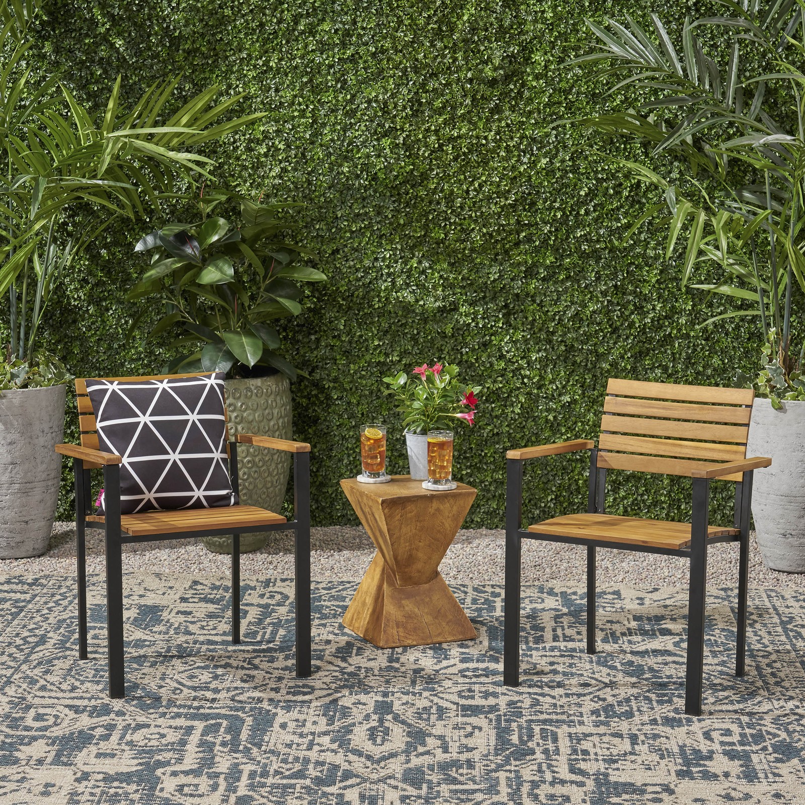 Modern Industrial Dining Chair Set - Acacia Wood Slats, Minimalist