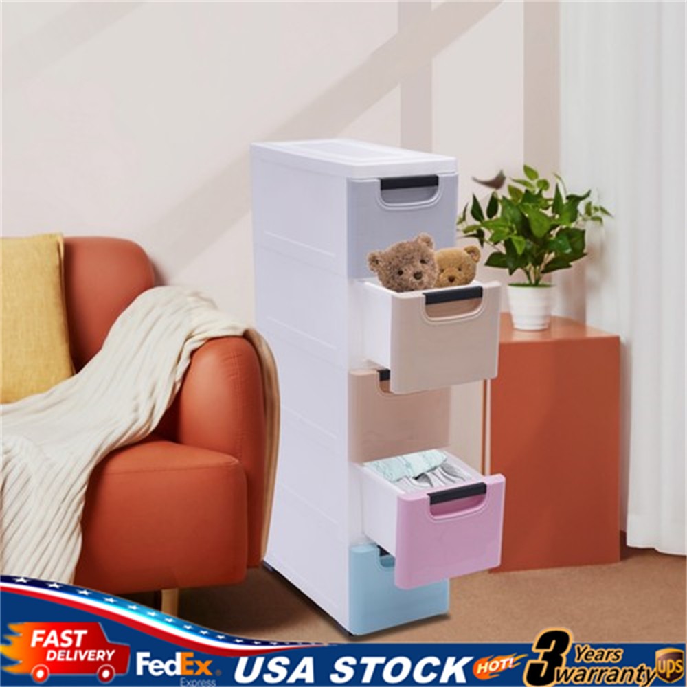 Stackable Clothes Storage Box Heavy Duty Plastic Storage Cabinet w/5 Drawers