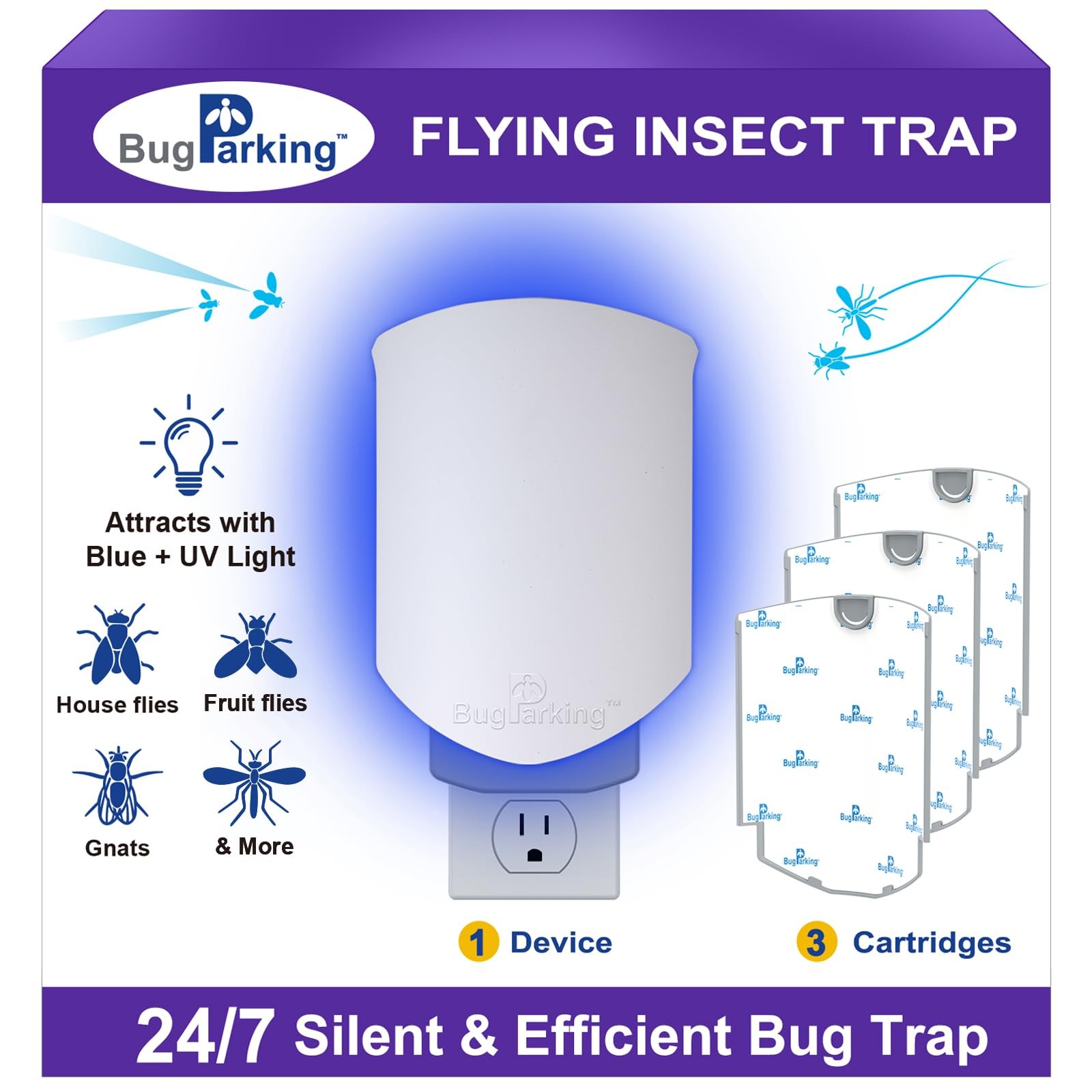 Bug Parking Flying Insect Trap Plug-In Uv Light For Gnats Fruit Flies And