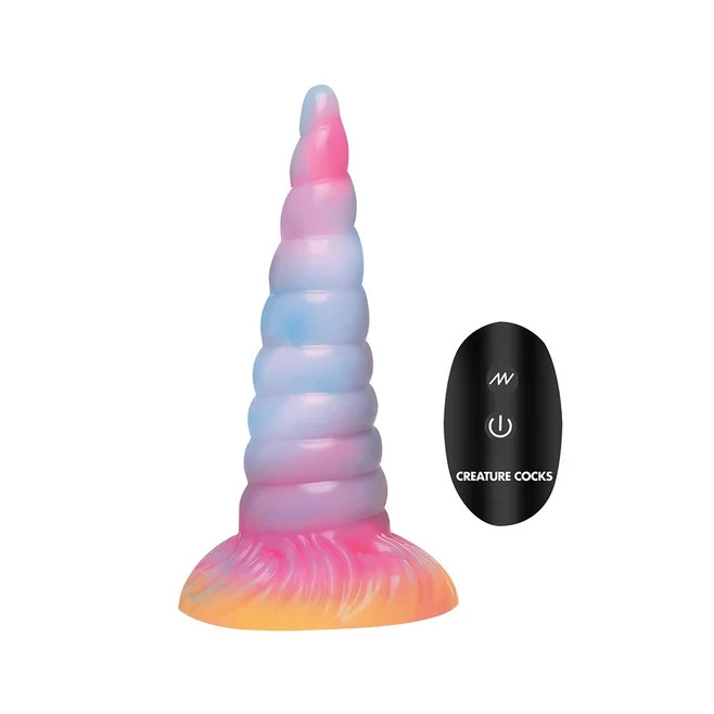 Creature Cocks Unicorn Glow Dildo – Vibrating, Remote Control, Suction Cup, GITD