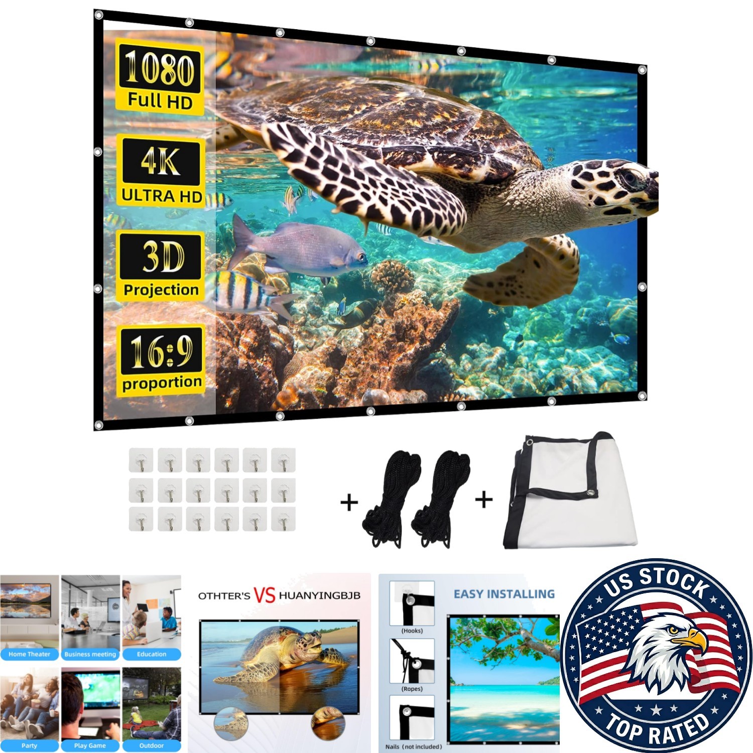 Durable Polyester 200-Inch Projector Screen - Ideal for Home and Backyard