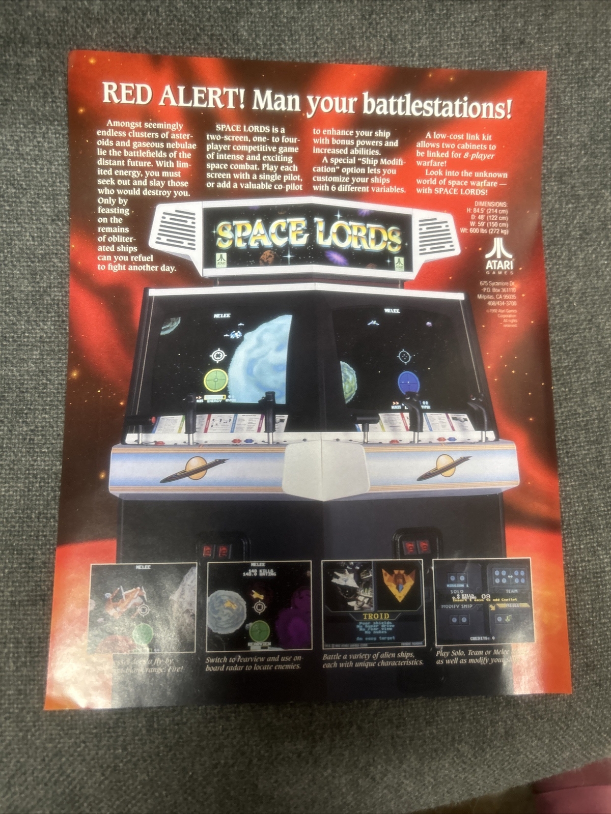 Atari SPACE LORDS Arcade Video Game flyer - original