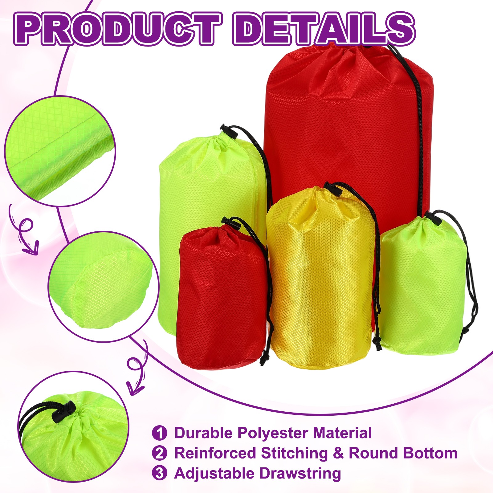 Stuff Sack Nylon Waterproof Storage Sacks 4x8 Inch (Bright Green)