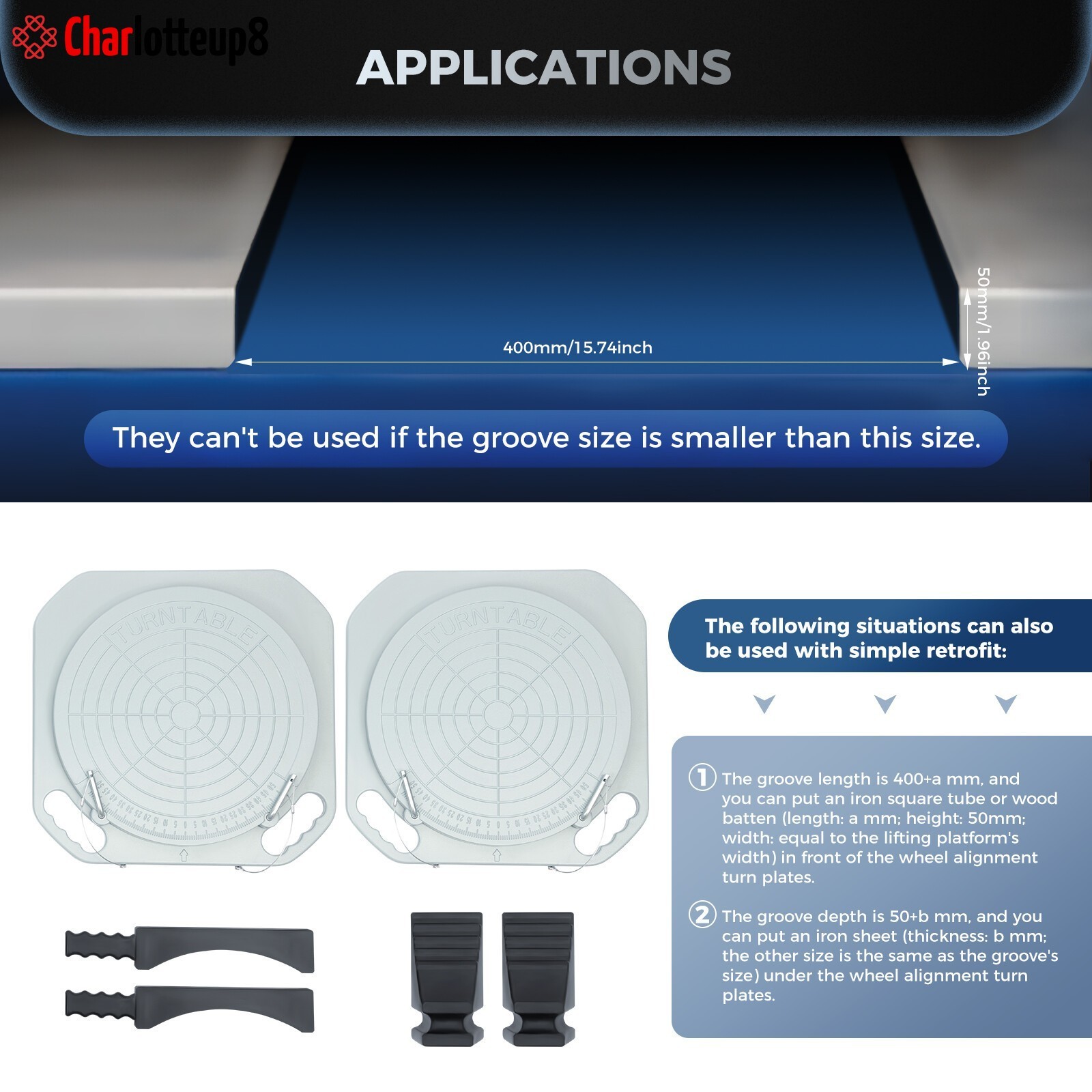Pair 5T Wheel Alignment Turn Plates Turntable Wheel Alignment Tool 360° Rotating