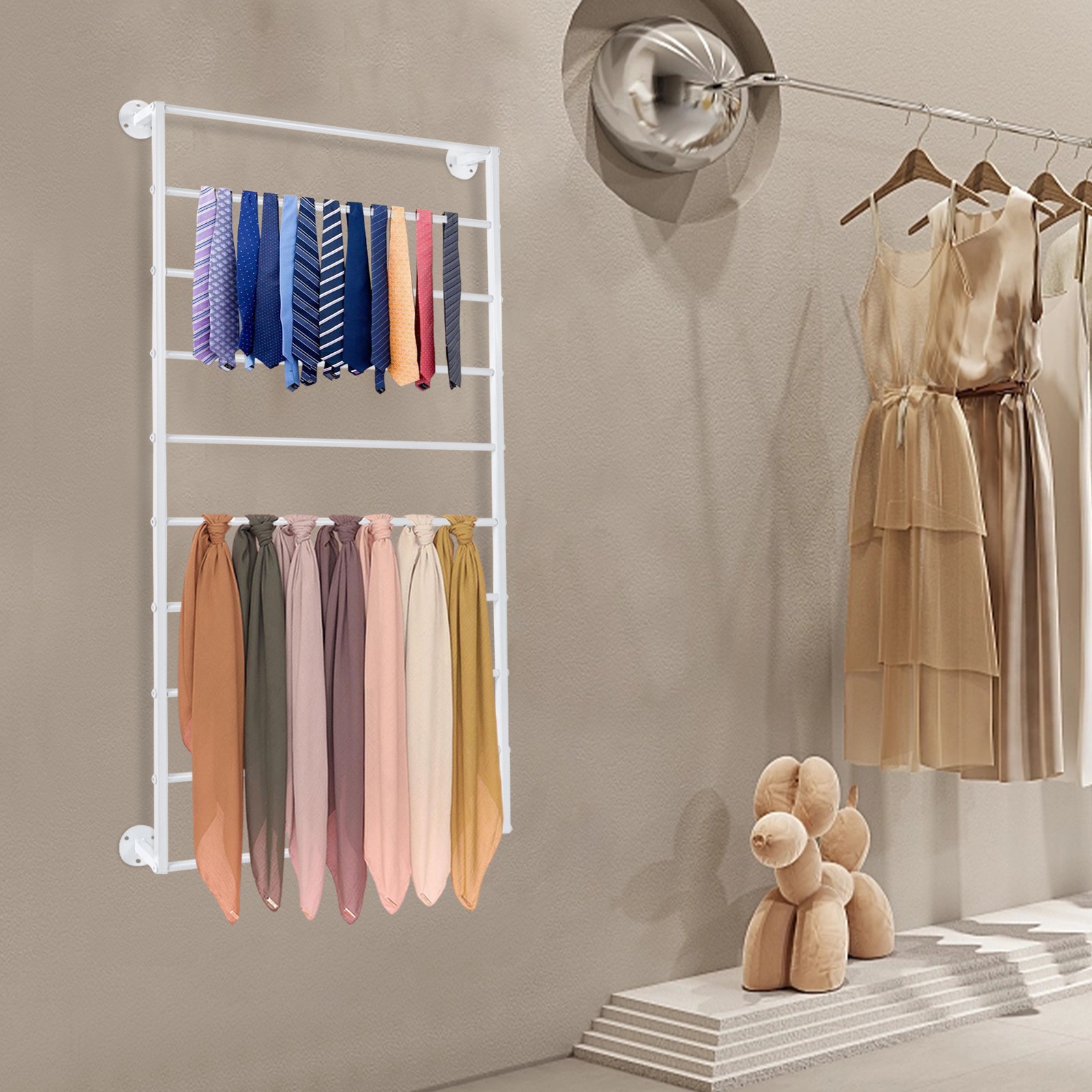 10-Tier Wall Mounted Scarf Rack Wall Mounted Display Rack Towels Storage Rack