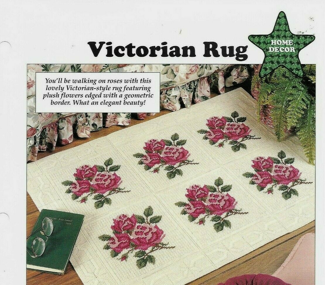 NEW VICTORIAN RUG ROSES HOME DECOR PLASTIC CANVAS PATTERN INSTRUCTIONS