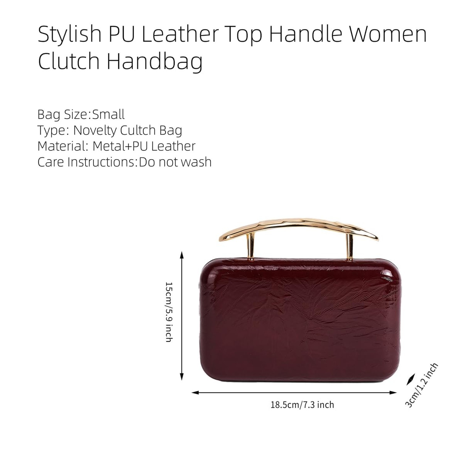 PU Leather Sculptural Mental Top Handle Cultch Bag Chic Stylish Square Purse ...