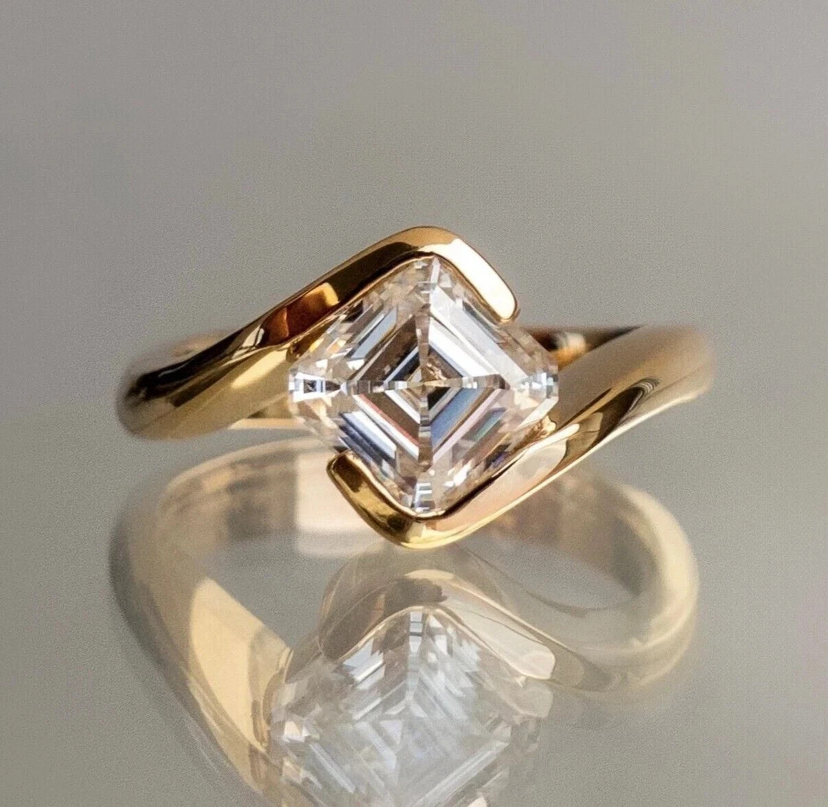 2Ct Asscher Lab Created Diamond Solitaire Wedding Ring 14k Yellow Gold Plated