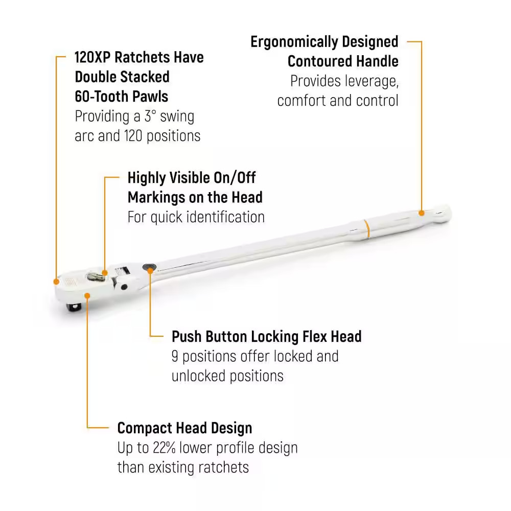 1/4 In. Drive 120XP Locking Flex Head Ratchet 7 In.
