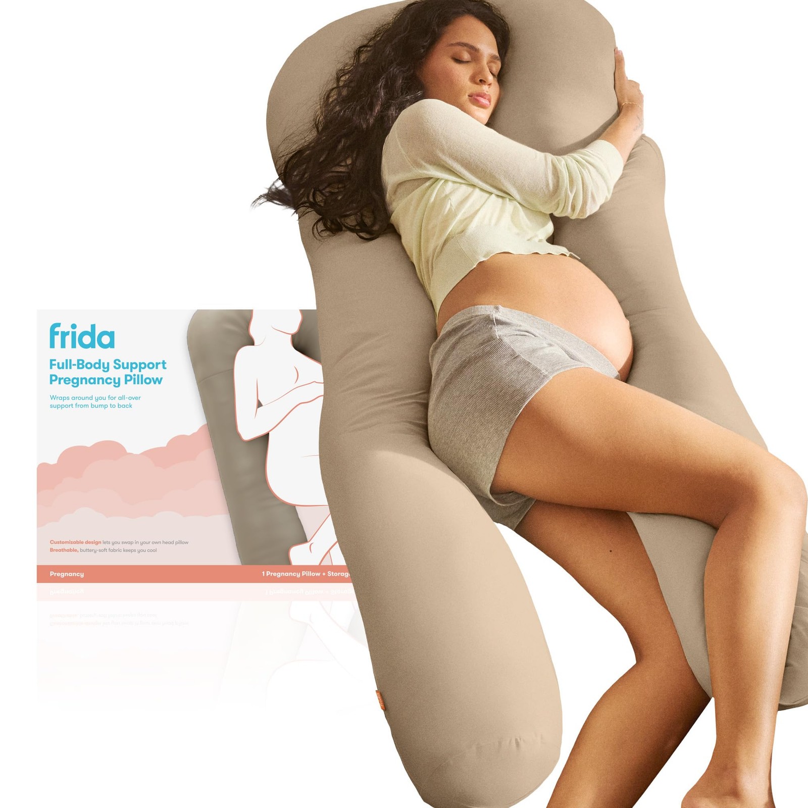Full Body Pregnancy Pillow Cooling Maternity Support Taupe Head To Toe Comfor...