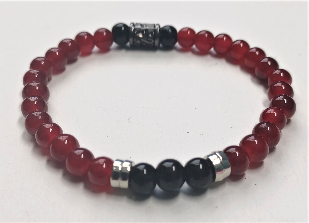 Crimson and Black Minimalist Beaded Bracelet-7.5 inch Stretchy