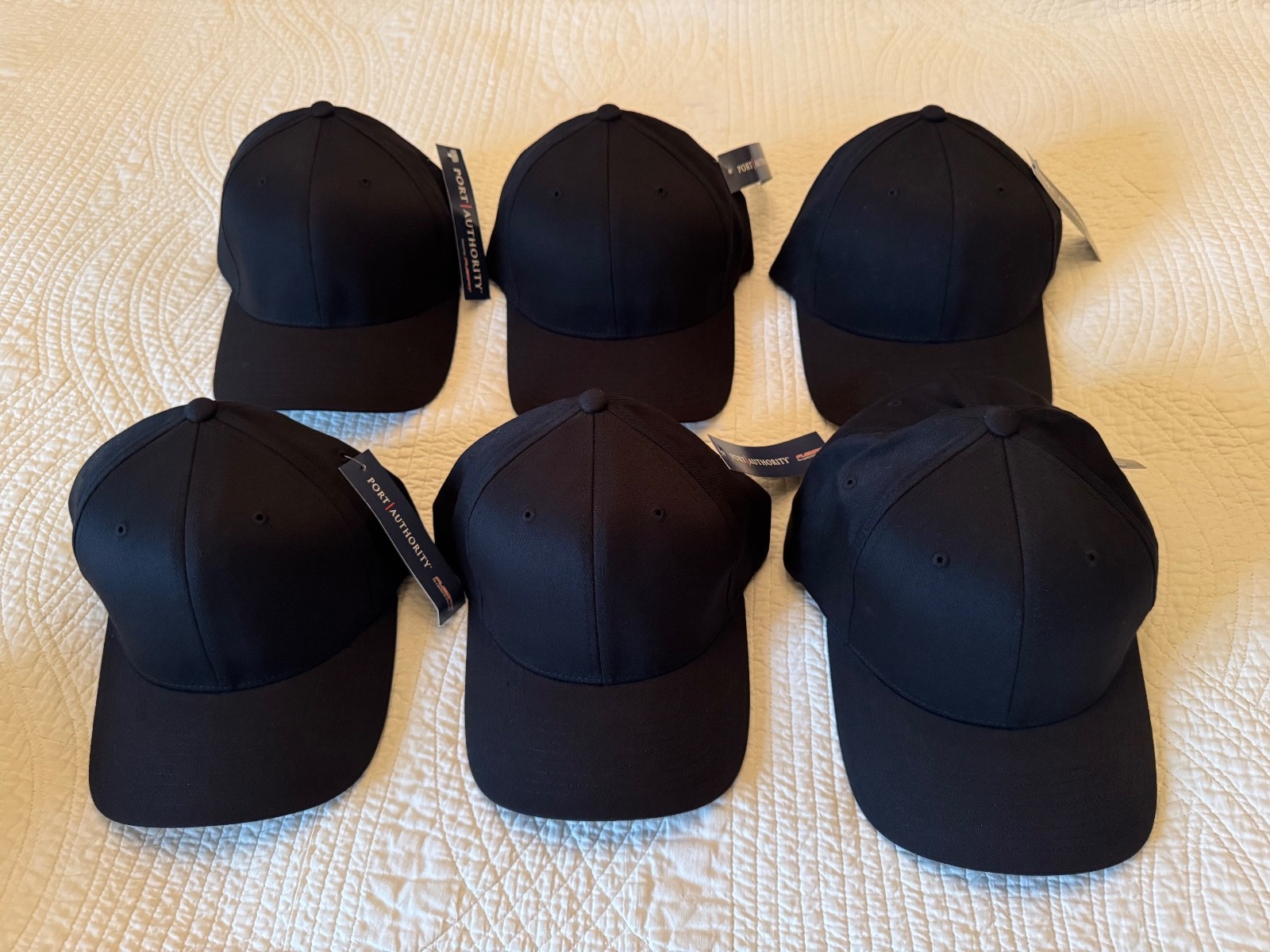 Lot of 6 or 12 Port Authority Hats, Black FlexFit, Large/X-Large, L/XL, C865