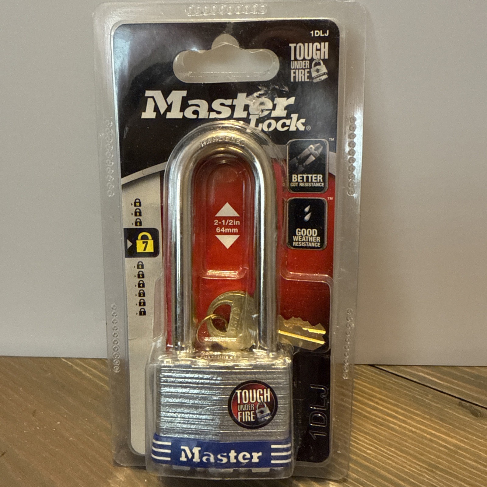 Master Lock 1DLJ Laminated Steel Padlock, 2-1/2" Shackle, 1-3/4'' Body New