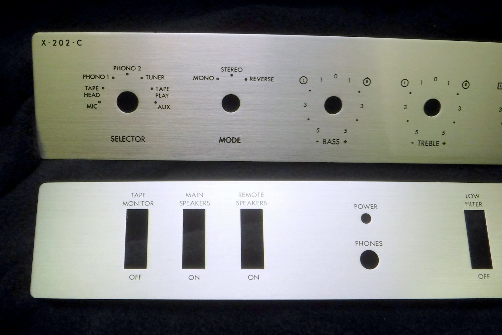 Fisher X-202-C Vacuum Tube Amplifier Face Panel Insert Set BOTH NOS Original!