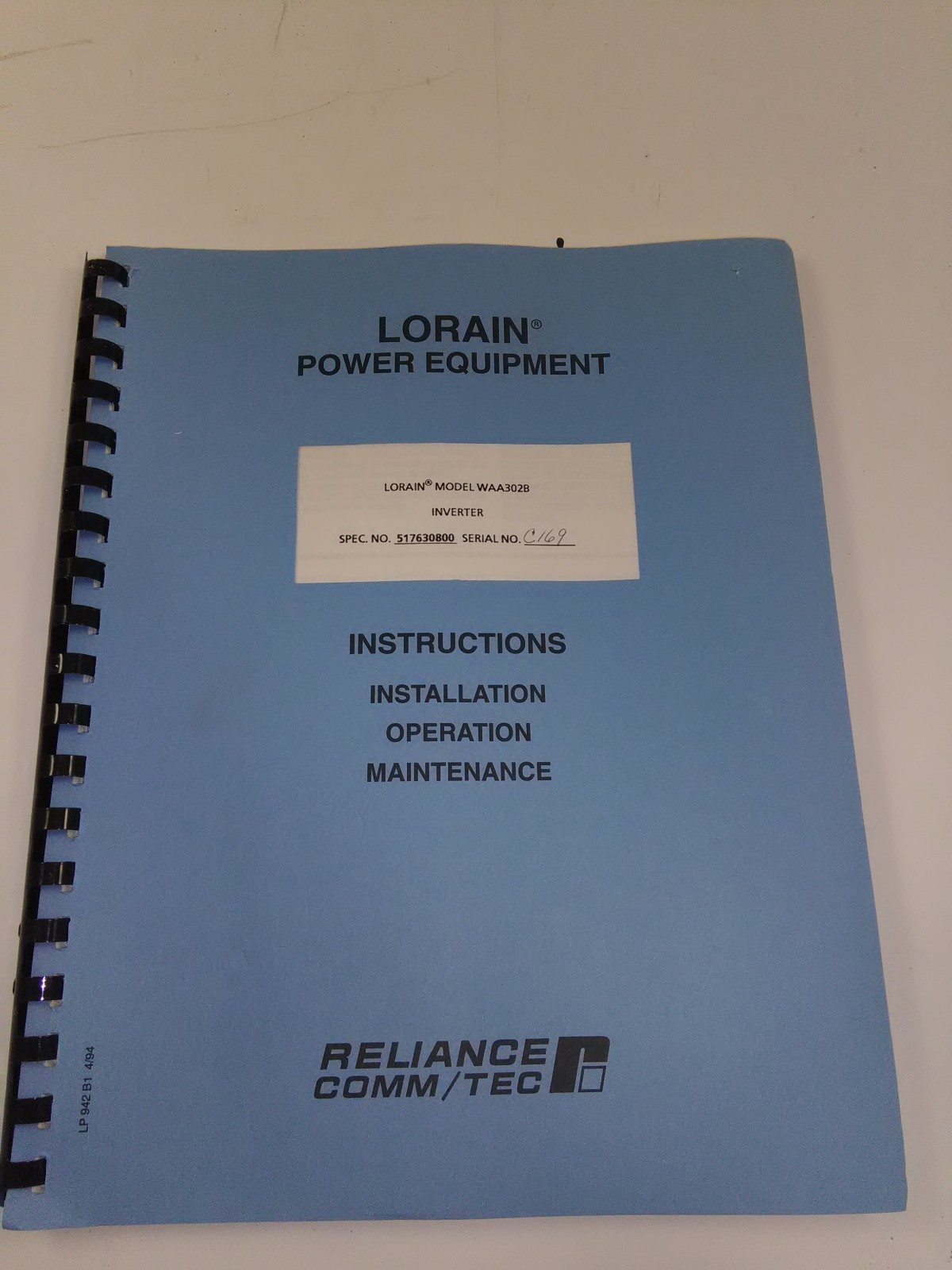 Lorain Power Equipment Manual C169