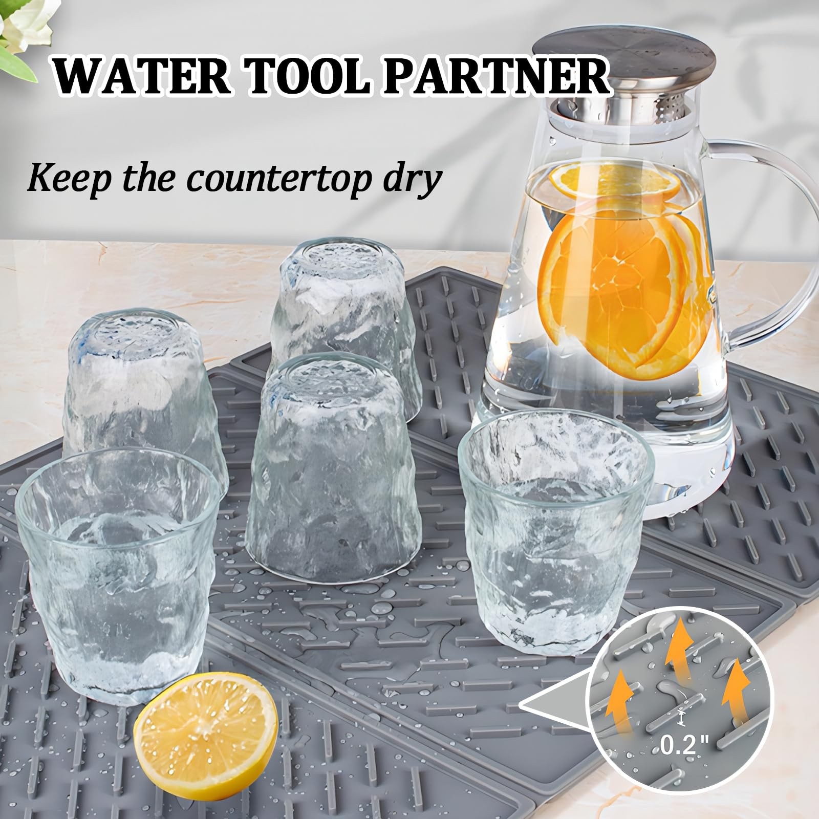 Silicone Dish Drying Mat for Kitchen Counter, Collapsible Trifold Large Dish ...