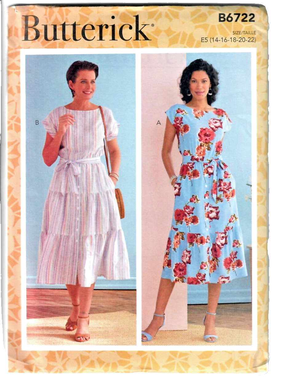 Butterick Sewing Pattern B6722 Misses Dress Loose Fitting Tiered Sizes 14-22