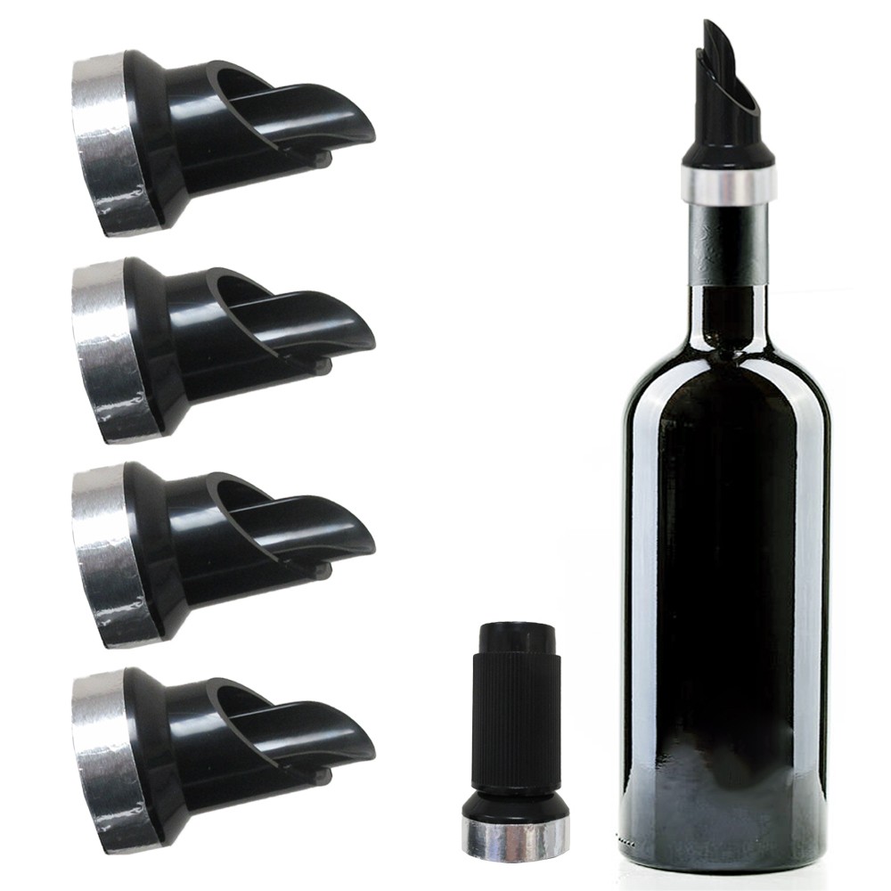 4 Pc Wine Stopper Pourer Pour Cap Bottle Cork Plug Decanter Dispenser Spout New