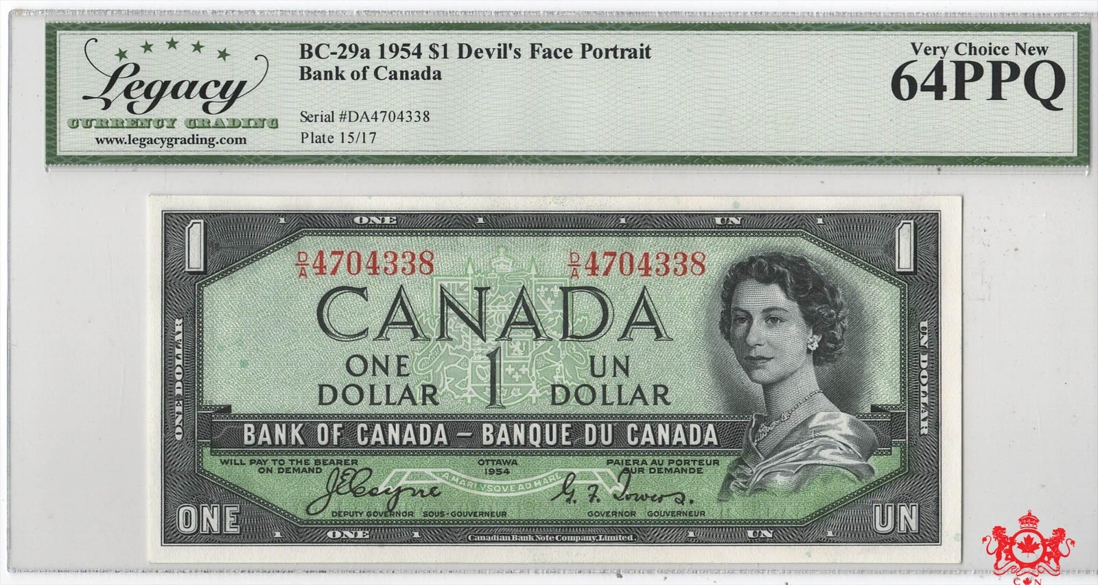 1954 Bank Of Canada 1$ Devil Face Coyne/Towers D/A4704338 - Legacy UNC64PPQ -