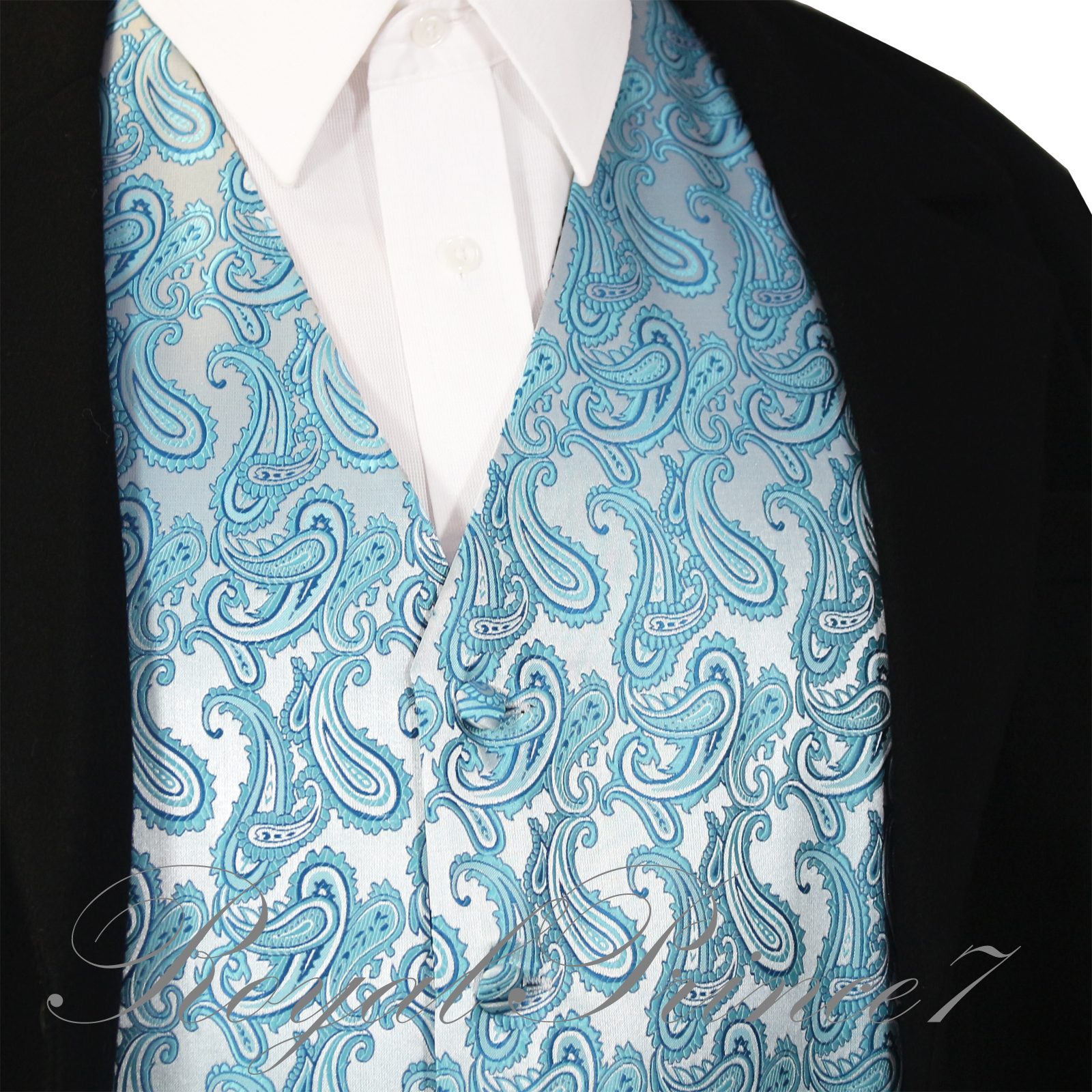 Turquoise Paisley Tuxedo Suit Dress Vest Waistcoat Formal Party Prom Wedding