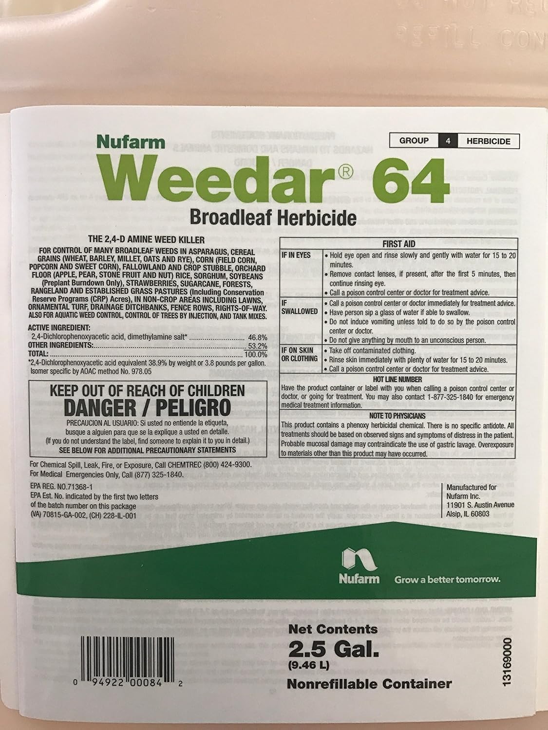 Weedar 64 Broadleaf Herbicide 2.5 Gallon Jug