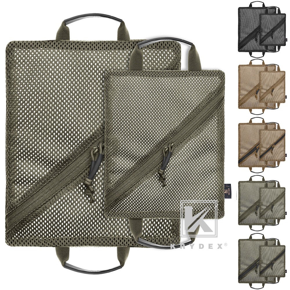 KRYDEX 2pcs Tactical Mesh Pouches Set Zipper Storage Organizer Travel Pockets