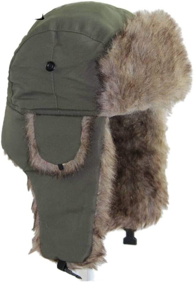 Aviator Bomber Ushanka Winter Faux Fur Cap Ski Warm Trapper Hat with Ear-Flaps